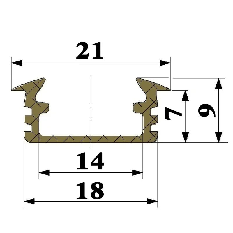 001037 Recessed profile P1NA non-anodized 2m