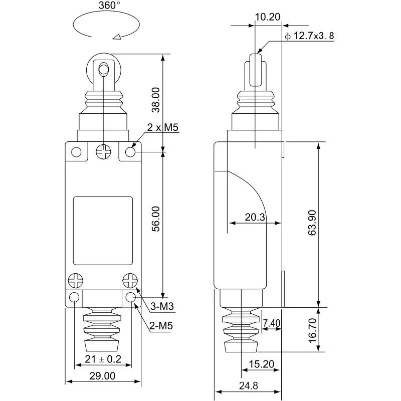 Koncový spínač s pozdĺž. rotačným čapom - LSME8112